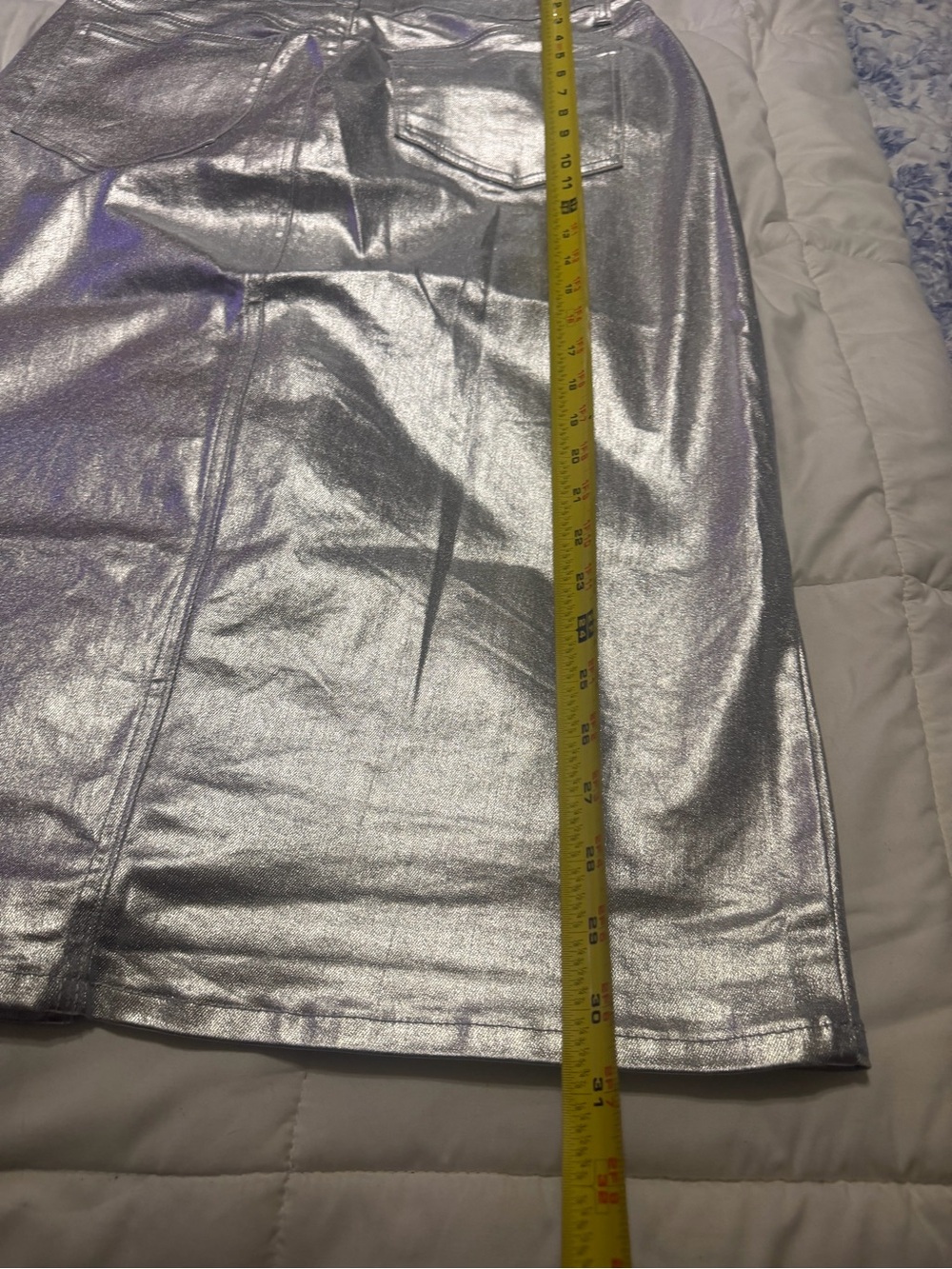 Metallic Silver High-Waist Pencil Skirt - Picture 5 of 10